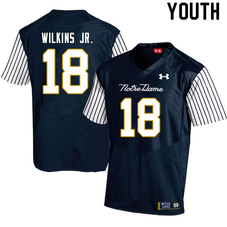 Youth #18 Joe Wilkins Jr. Notre Dame Fighting Irish College Football Jerseys Sale-Alternate Navy - Click Image to Close